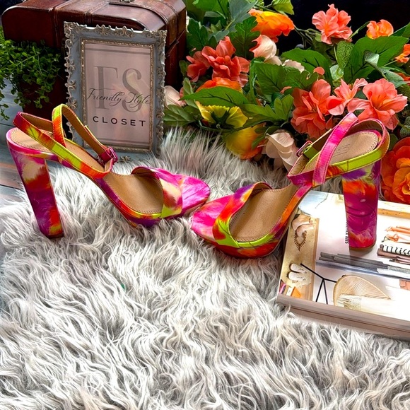 ASOS "Nutshell" Platform barely there Floral Watercolor block heeled sandals - Picture 4 of 12